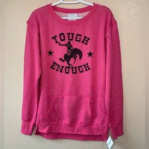 J. American Hot Pink Metallic Tough Enough Western Glam Sweatshirt Size L NWT